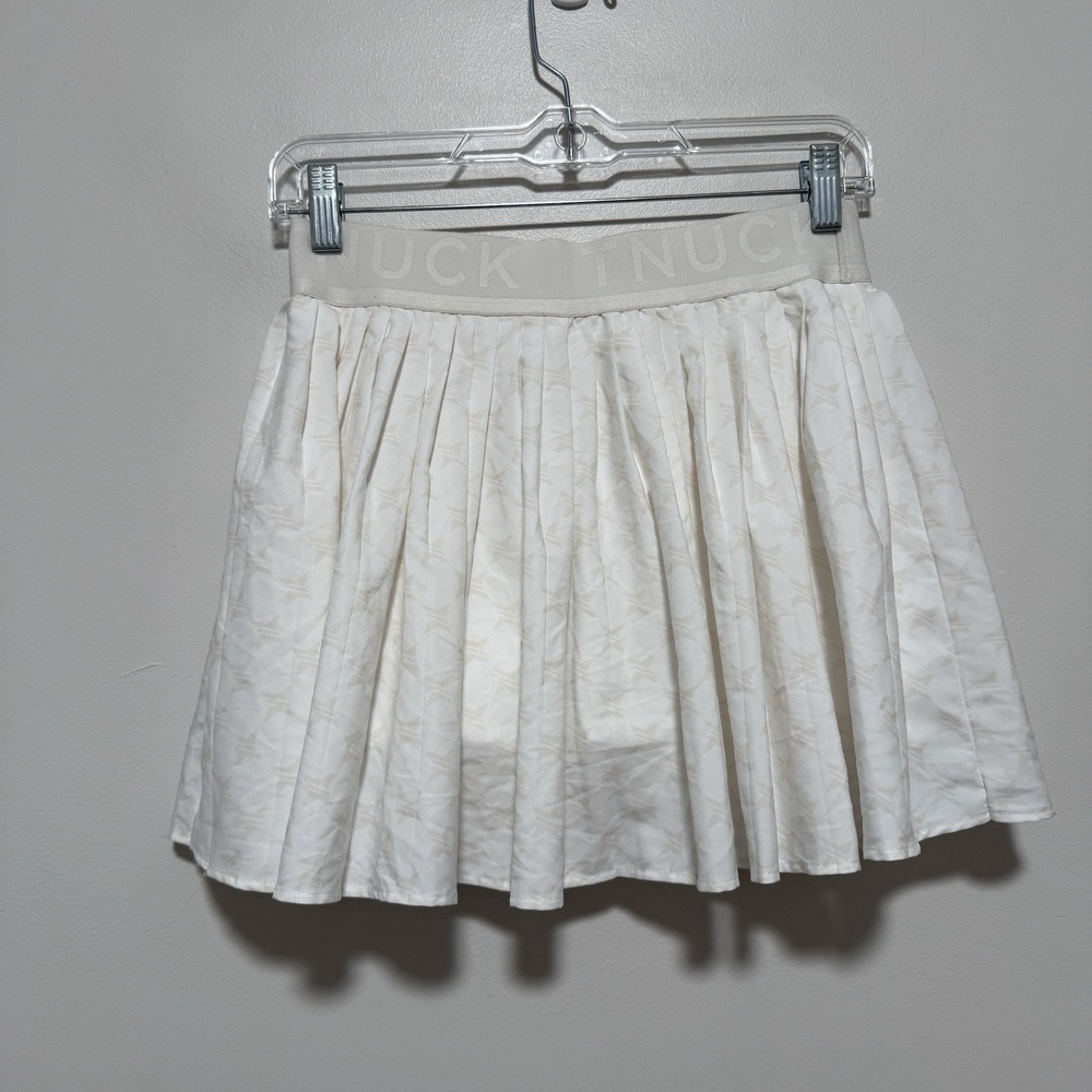 Tuckernuck Tnuck Sport All-Over Logo Print White Pleated Tennis Athletic Skirt